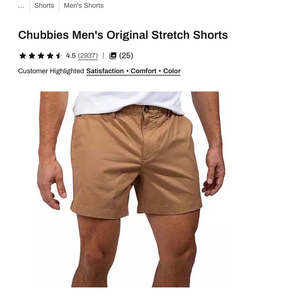 Chubbies Mens Original Stretch Shorts Khaki Tan 5.5 Inseam Size Large
